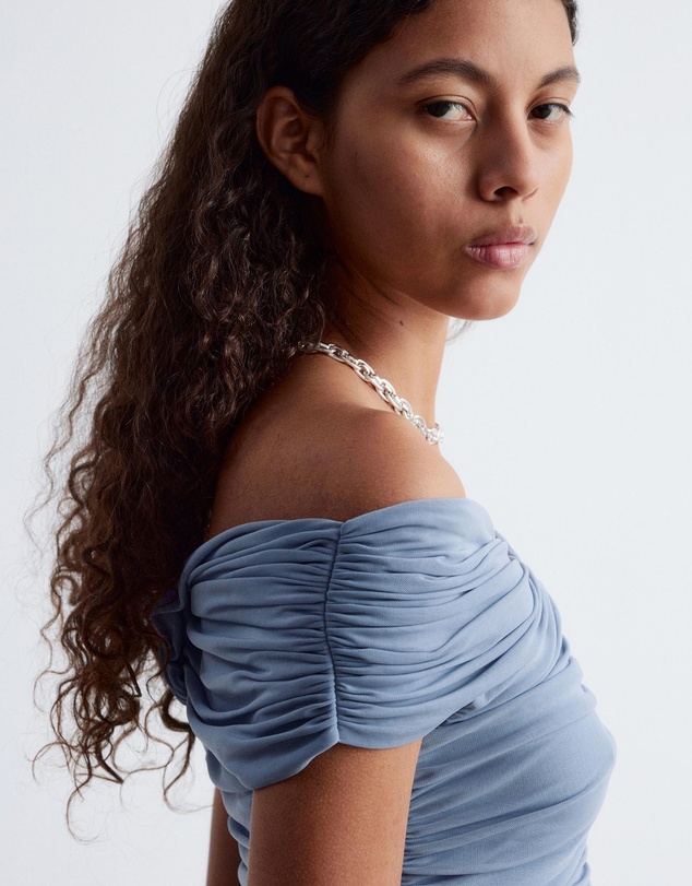 & Other Stories - Ruched V-Neck Mesh Top