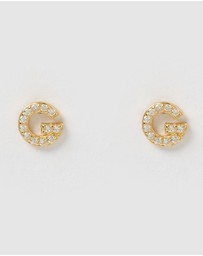 Izoa - Alphabet Mini Letter G Stud Earrings Gold