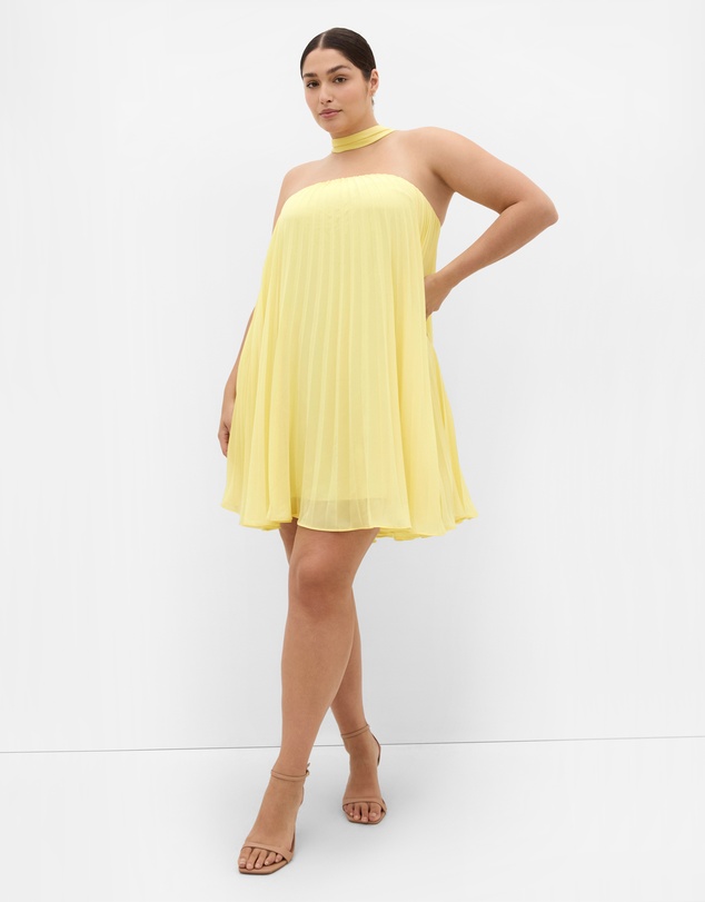 City Chic - Aida Strapless Pleat Mini Dress - lemon zest