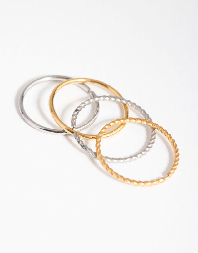 Lovisa - Mixed Metal Surgical Steel Plain & Twist Nose Ring 4-Pack