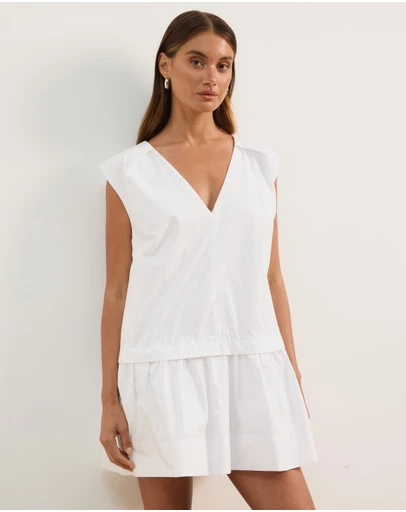 Atmos&Here - Allie Cotton Poplin V-Neck Mini Dress