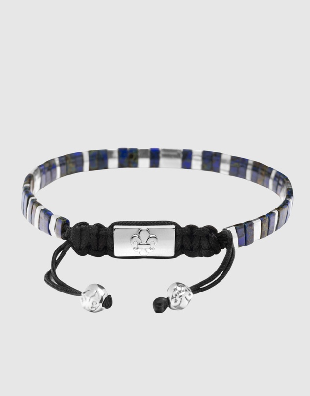 Nialaya Jewellery - Men's Bracelet with Marbled Blue and Silver Miyuki Tila Beads