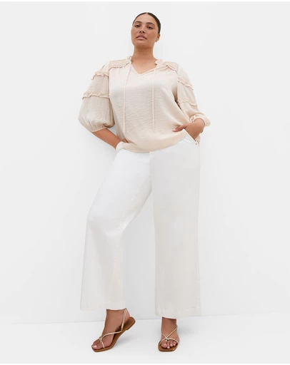 City Chic - Plus size Drama Queen Elbow Sleeve Shirt - porcelain