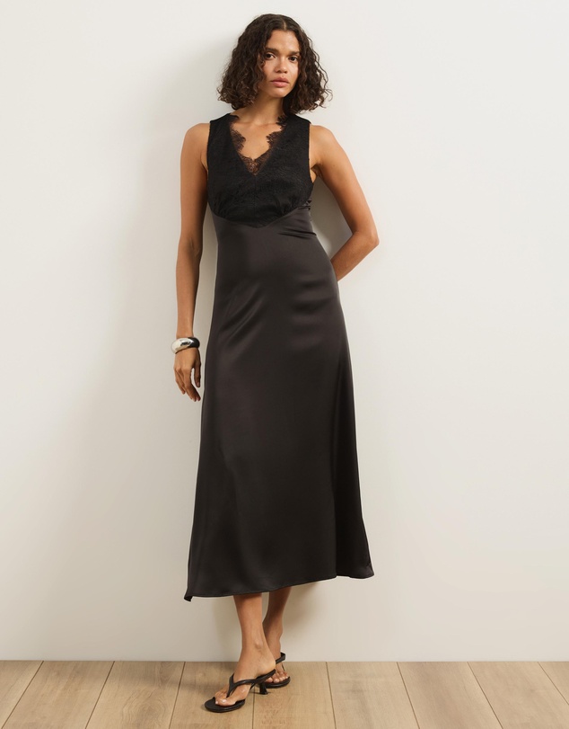 Atmos&Here - Gia Satin Midi Dress With Lace Detail