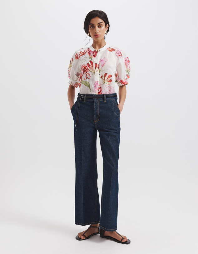 SABA - Mariposa Silk Linen Short Sleeve Blouse