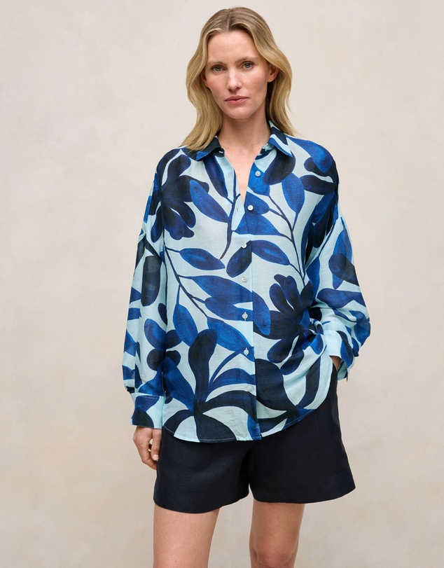 Trenery - Marea Linen Silk Resort Shirt in Pastel Blue