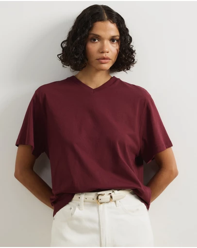 Atmos&Here - High V-Neck Organic Cotton Short Sleeve T-Shirt