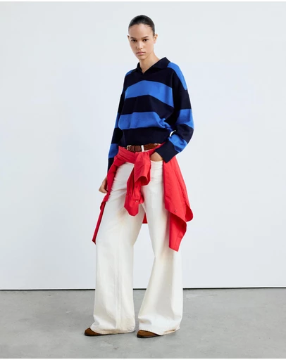 M.N.G - Striped Polo-Neck Sweater