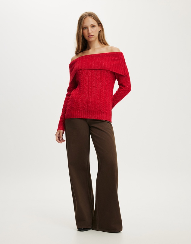 Cotton On - Fluffy Cable Off Shoulder Knit