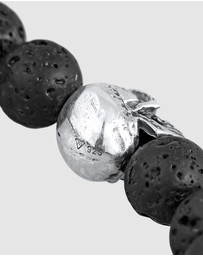 Kuzzoi - ICONIC EXCLUSIVE - Bracelet Men Skull Bead Robust with Black Lava Beads in 925 Sterling Silver