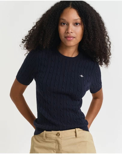 Gant - Stretch Cotton Cable Short Sleeve Knit