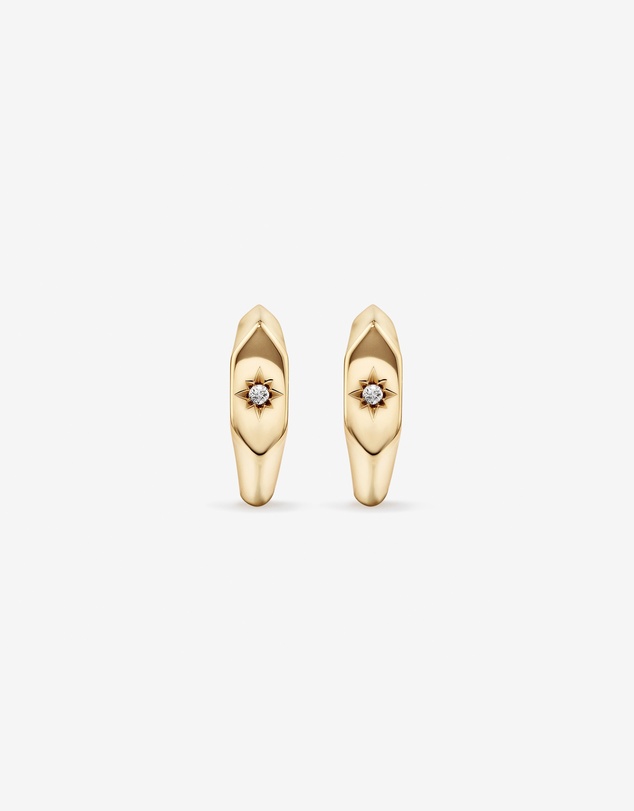 Michael Hill - Diamond Star Accent Signet Huggie Hoop Earrings in 10kt Yellow Gold