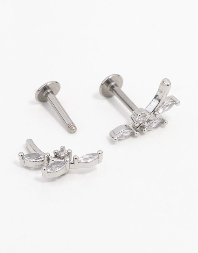 Lovisa - Surgical Steel Steel Cubic Zirconia Vine Flat Back Earrings 2-Pack