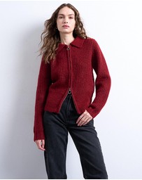 TOPSHOP - Topshop Knitted Collar Zip Ring Cardigan