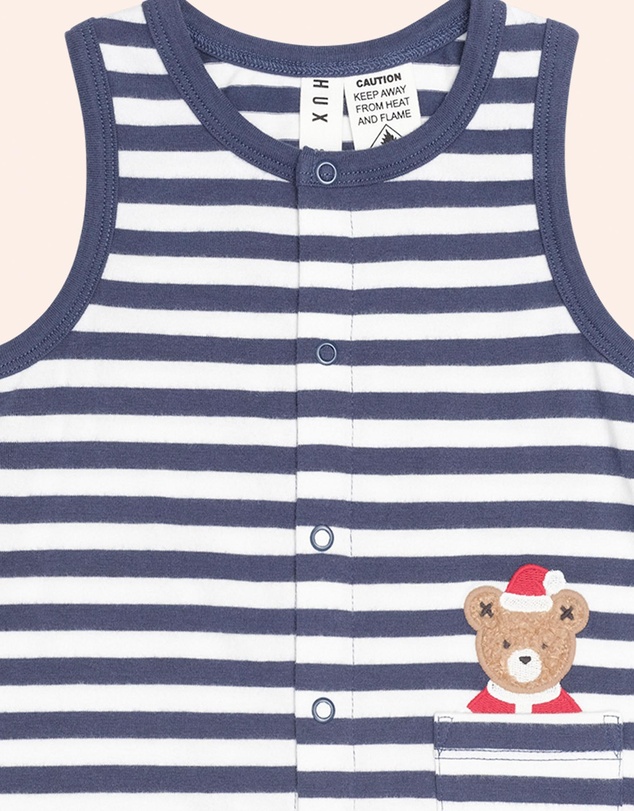 Huxbaby - Christmas Stripe Father Huxmas Sless Romper - Babies
