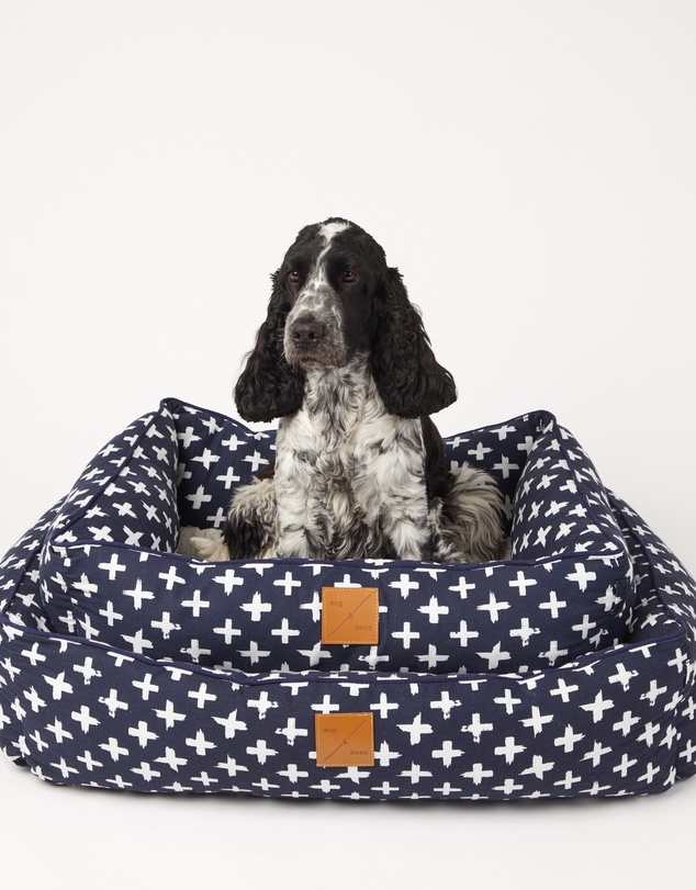 Mog & Bone - Bolster Dog Bed - Navy Cross