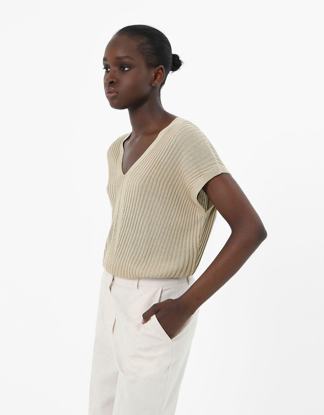 Forcast - Sloan Relax Fit Ribbed V-Neck Cape Sweater
