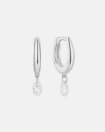 Ania Haie - Silver Teardrop Dangle Huggie Hoop Earrings