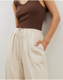 Atmos&Here - Tenley Wide Leg Drawstring Linen Blend Pants