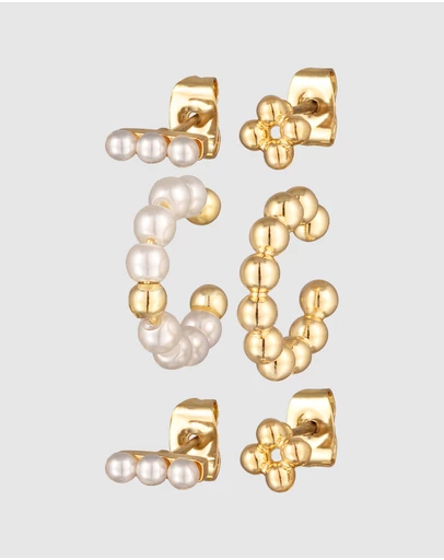 Elli Jewelry - Earrings Set Earcuff Beads Brass Collection