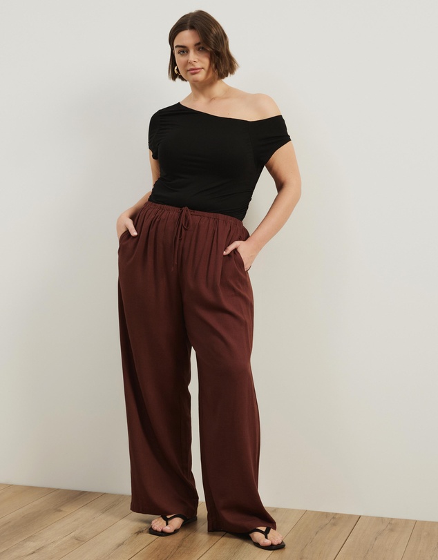 Atmos&Here Curvy - Tenley Wide Leg Drawstring Linen Blend Pants