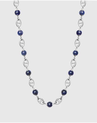 Nialaya Jewellery - Men's Silver Mariner Chain with Blue Lapis