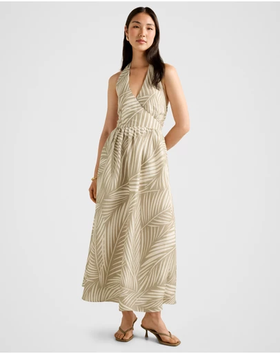 Forever New - Lilian Wrap Linen Halter Neck Midi Dress