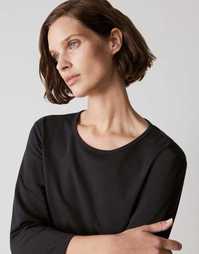 Trenery - Cotton 3/4 Sleeve T-shirt in Black