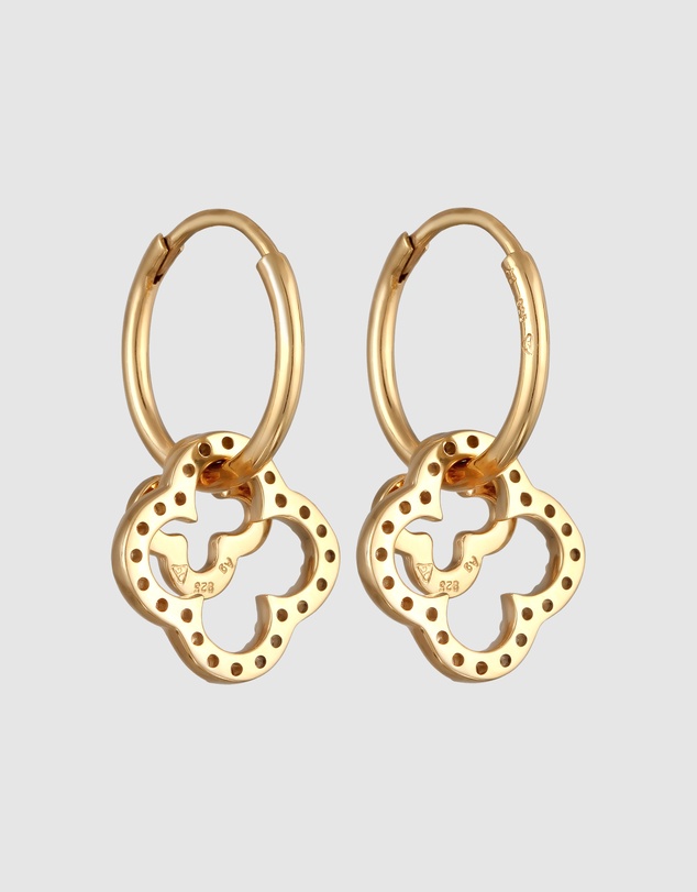 Elli Jewelry - Zirconia Cloverleaf Hoop Earrings in Gold-Plated 925 Silver