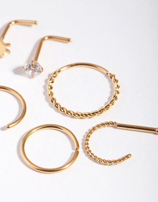 Lovisa - Surgical Steel Gold Sun Twist Diamante Nose Ring 6-Pack