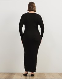 Atmos&Here Curvy - Liv Long Sleeve Rib Knit Midi Dress With Hardware Detail