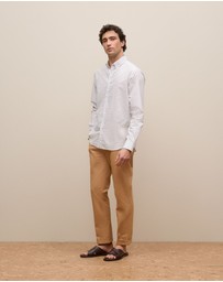 Trenery - Regular Fit Poplin Grid Long Sleeve Shirt in White