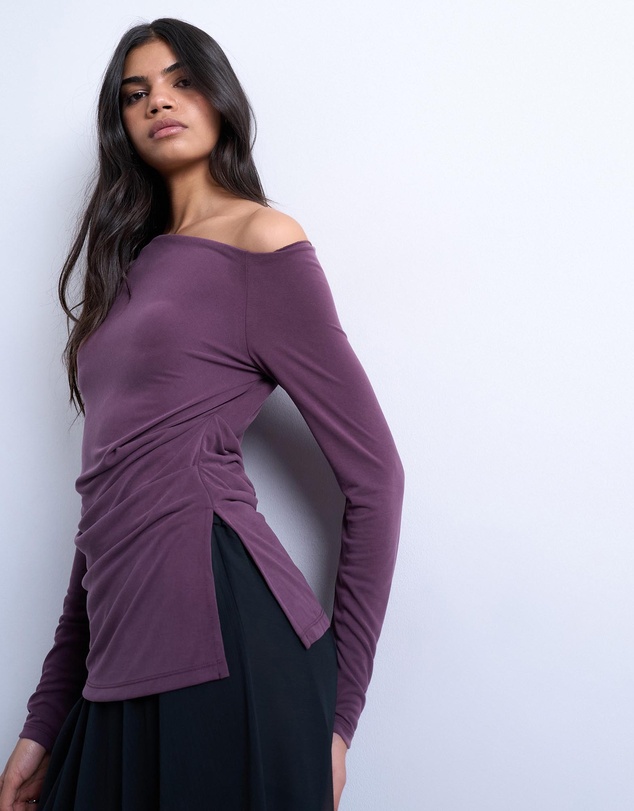 TOPSHOP - Cupro Ruched LS Top