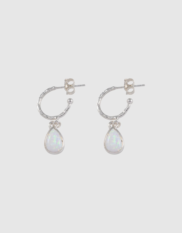 Von Treskow - Hammered Hoop Studs with Czelline Opal