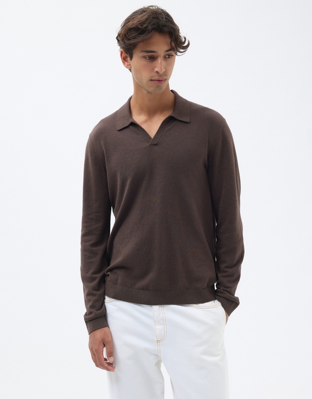 AERE - Linen Blend Knit Polo Long Sleeved
