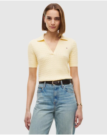 Tommy Hilfiger - Cable Knit Short Sleeve Polo Jumper