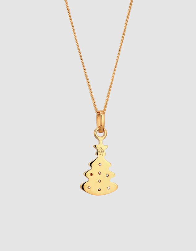 Elli Jewelry - Necklace Women Christmas Tree White Lab Grown Diamond Pendant 925 Sterling Silver Gold Plated