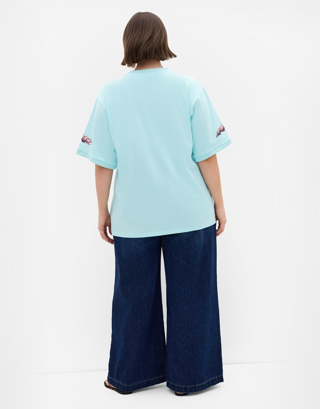City Chic - Plus size Flaming Horse Oversized Cotton Tee - aqua