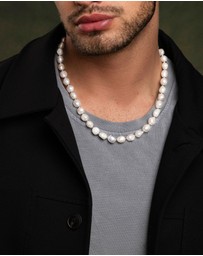 Nialaya Jewellery - Men's Baroque Pearl Choker with Silver