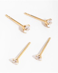 Lovisa - 24 Carat Gold Plated Surgical Steel Round Cubic Zirconia Pack Stud Earrings