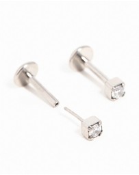 Lovisa - Titanium Cubic Zirconia Half Carat Flat Back Studs 2-Pack