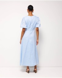 AERE - Elowen Linen Puff Sleeve Midi Dress