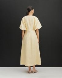 AERE - Imogen Linen Puff Sleeve Midi Dress