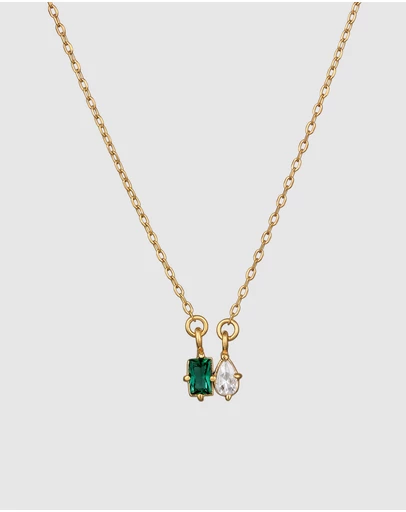 Elli Jewelry - Necklace Emerald Rectangle 925 Sterling Silver Gold-Plated