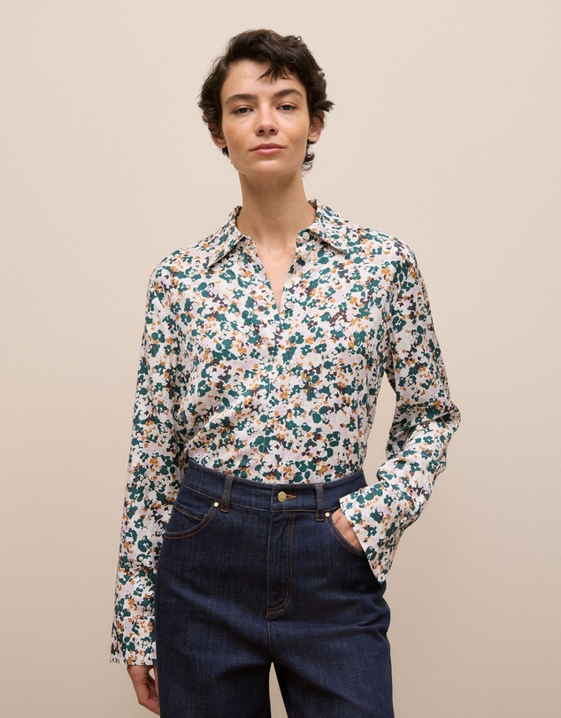 Trenery - Liora Floral Mini Twill Shirt in Forest