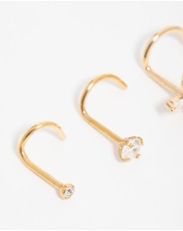 Lovisa - Gold Plated Surgical Steel Cubic Zirconia Butterfly Nose Piercings 3-Pack