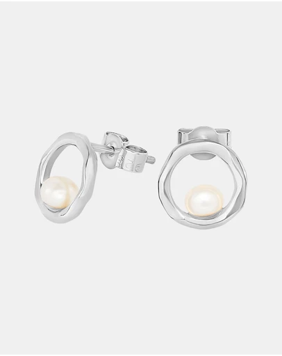 Dower & Hall - Women's Open Circle & White Pearl Waterfall Earrings In Sterling Silver
