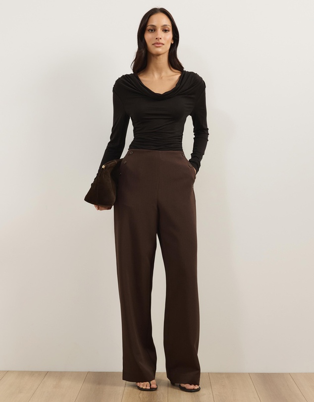 Atmos&Here - Lola High Waisted Tailored Pants With Button Detail