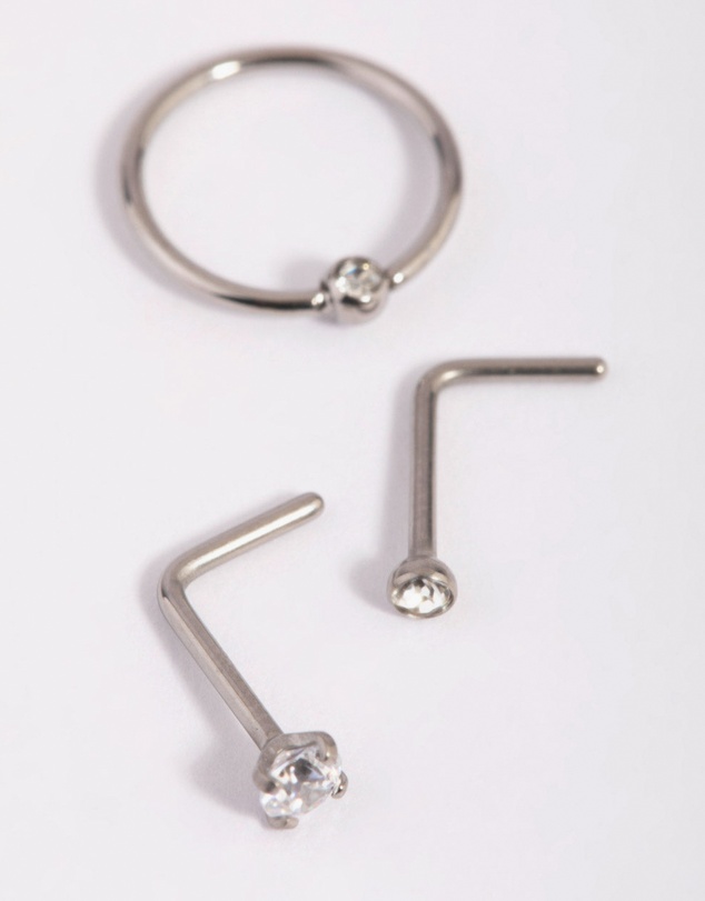 Lovisa - Titanium Diamante Nose Stud Pack