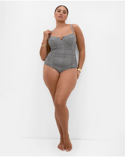 City Chic - Plus size Capri Gingham Print Underwire 1 Piece - black